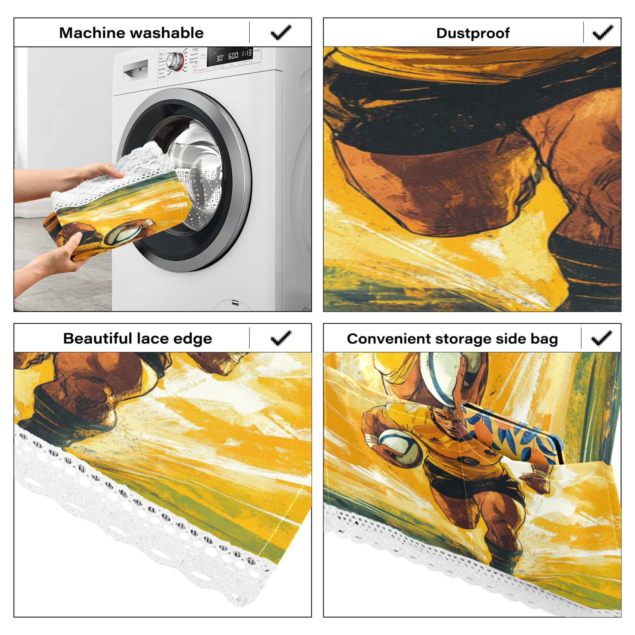 WOBOGO Rugby Player Running on The Field Of Play Washing Machine Cloth Dryer Refrigerator Top Cover Protective Non-Slip Mat For Kitchen Laundry