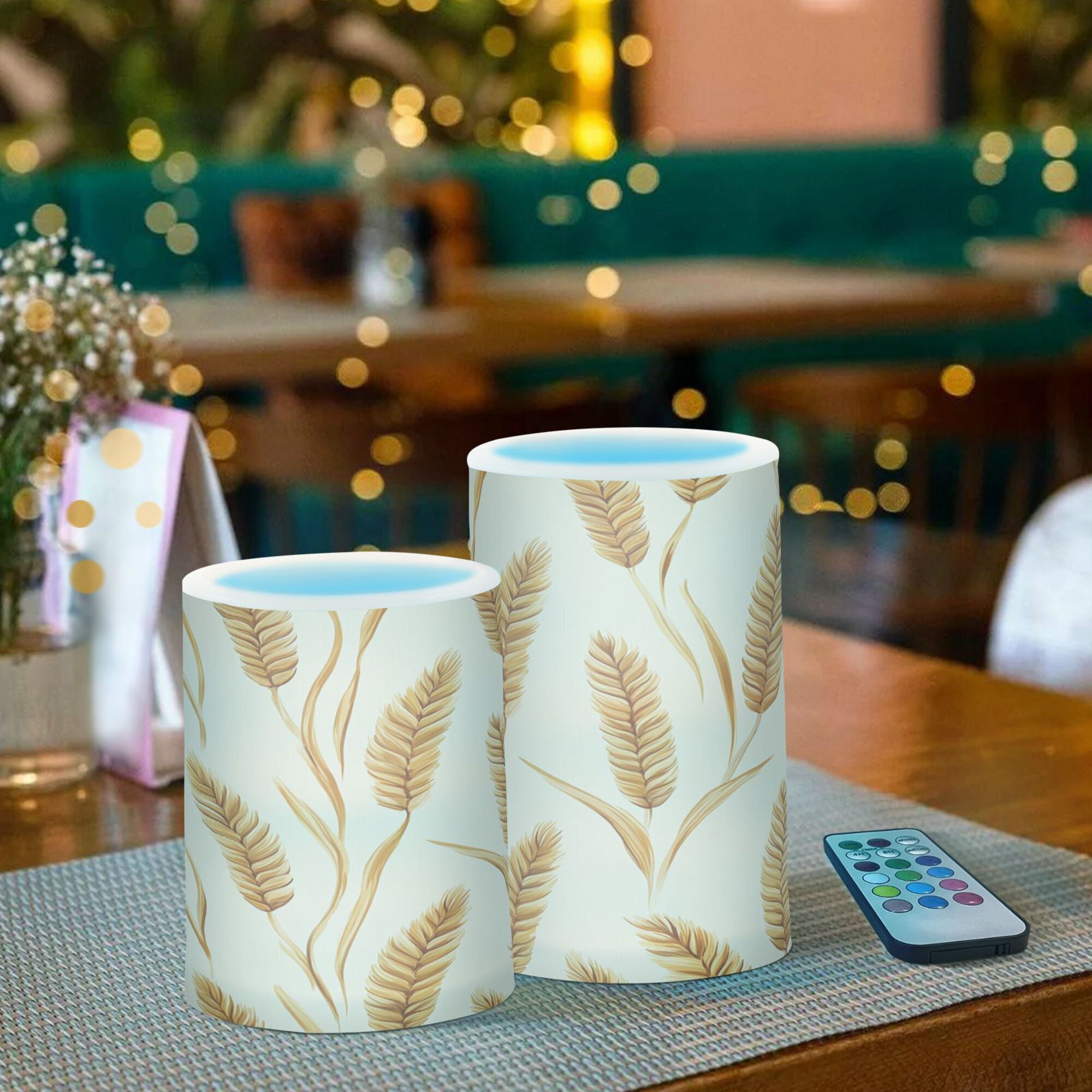 Yayeee Flameless Candles with Remote Flickering Battery Operated Multi Color Changing, Wheat Ears Pattern