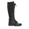 Louise et Cie Voshell Black Leather Tall Lace-Up Round Toe Combat Knee High Boot