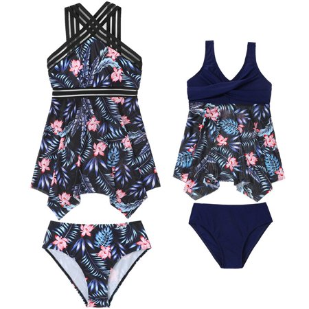 Maillot de bain deux pièces dos nu noué cou floral bleu blanc Ewlon 178879 confort support main image 1