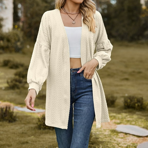 OKBOP Lightweight Cardigan Jacket womens jackets Relaxed Fit Open Solid Open Front Winter Jacket Clearance Beige