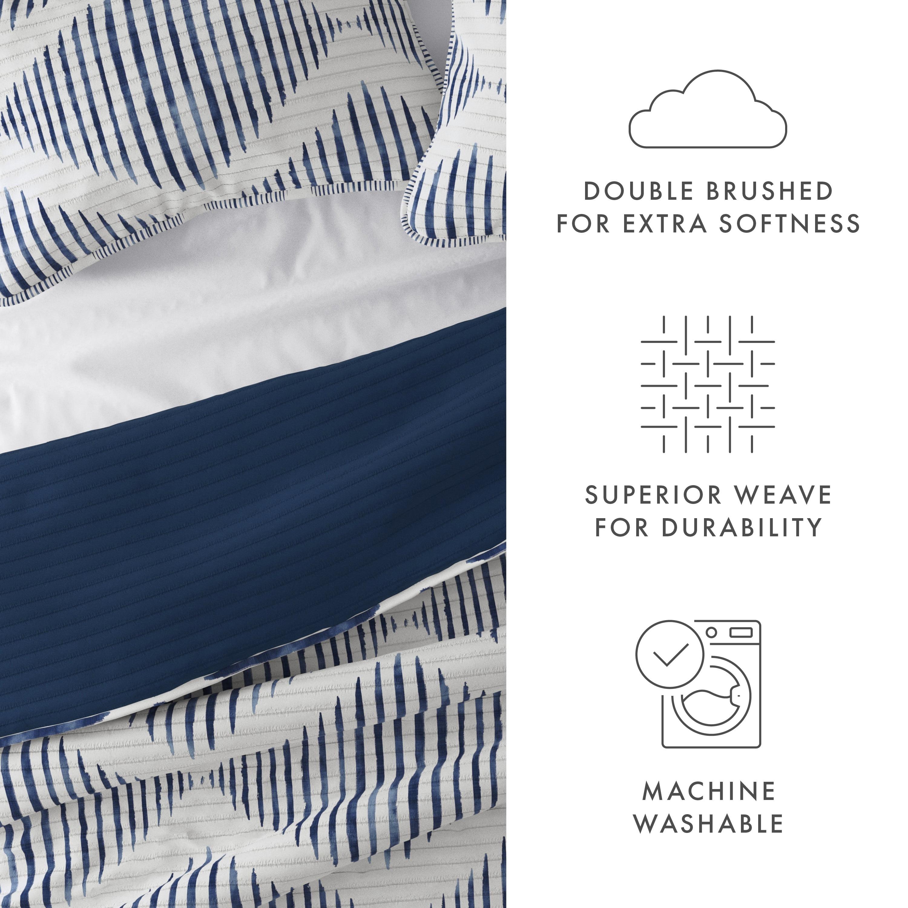 Noble Linens Navy 3 Piece Distressed Diamond Reversible Microfiber Quilt Set, King / CalKing