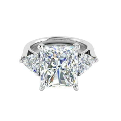 HeartsAndYou 1.5ct Radiant Cut Moissanite Three Stone Engagement Ring for Women 18k White Gold Over Silver