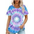 thumbnail image 3 of QATAINLAV Going Out Tops for Women Summer Dressy Casual Pleated Short Sleeve Tshirts Loose Fit Round Neck Blouses Trendy Tie Dye Tees Shirt Multicolor L Mother's Day Gifts, 3 of 8