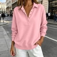 thumbnail image 2 of Half Button Collared Sweatshirt for Women, Long Sleeve Sweatshirts for Women Half Snap Button V Neck Lapel Collared Oversized Tshirts Pullover Top Sweatshirt for Women for Fall Winter Daily Commute, 2 of 7