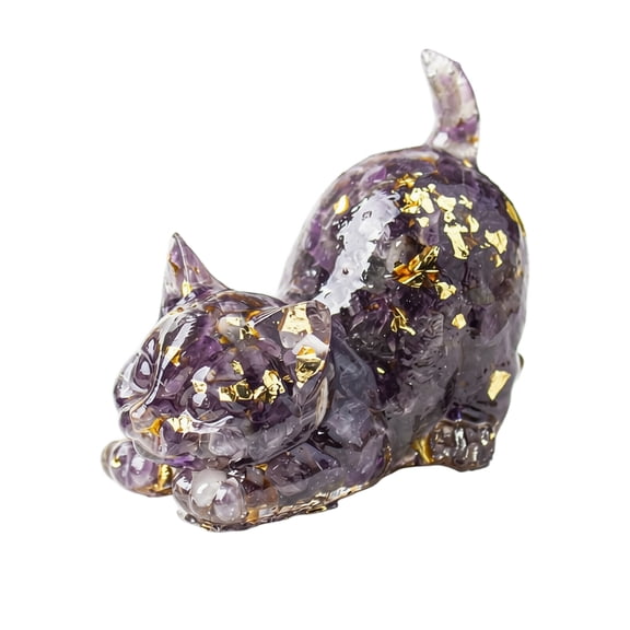Little Cat Resin Figurine with Gold Flakes, Decorative Miniature Kitty Statue for Living Room, Office and Desktop Shelf Display