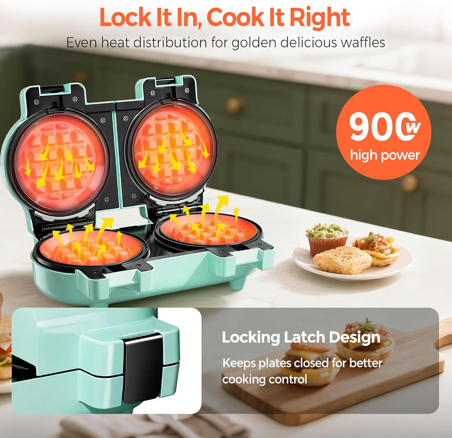 2-in-1 Double Waffle & Pancake Maker -  4" Nonstick Iron with Removable Plates for Small Spaces