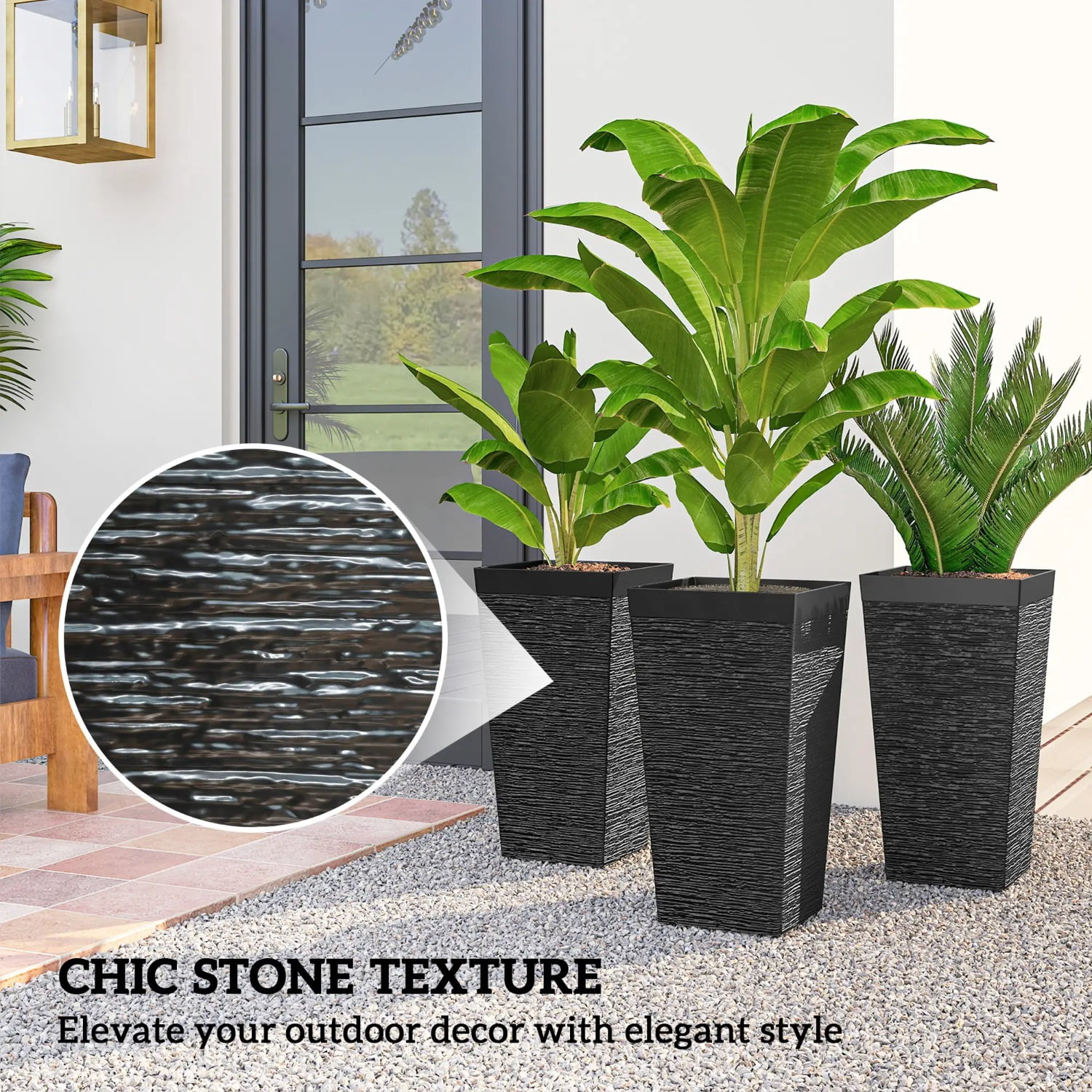 Set of 3 Plastic Flower Pots