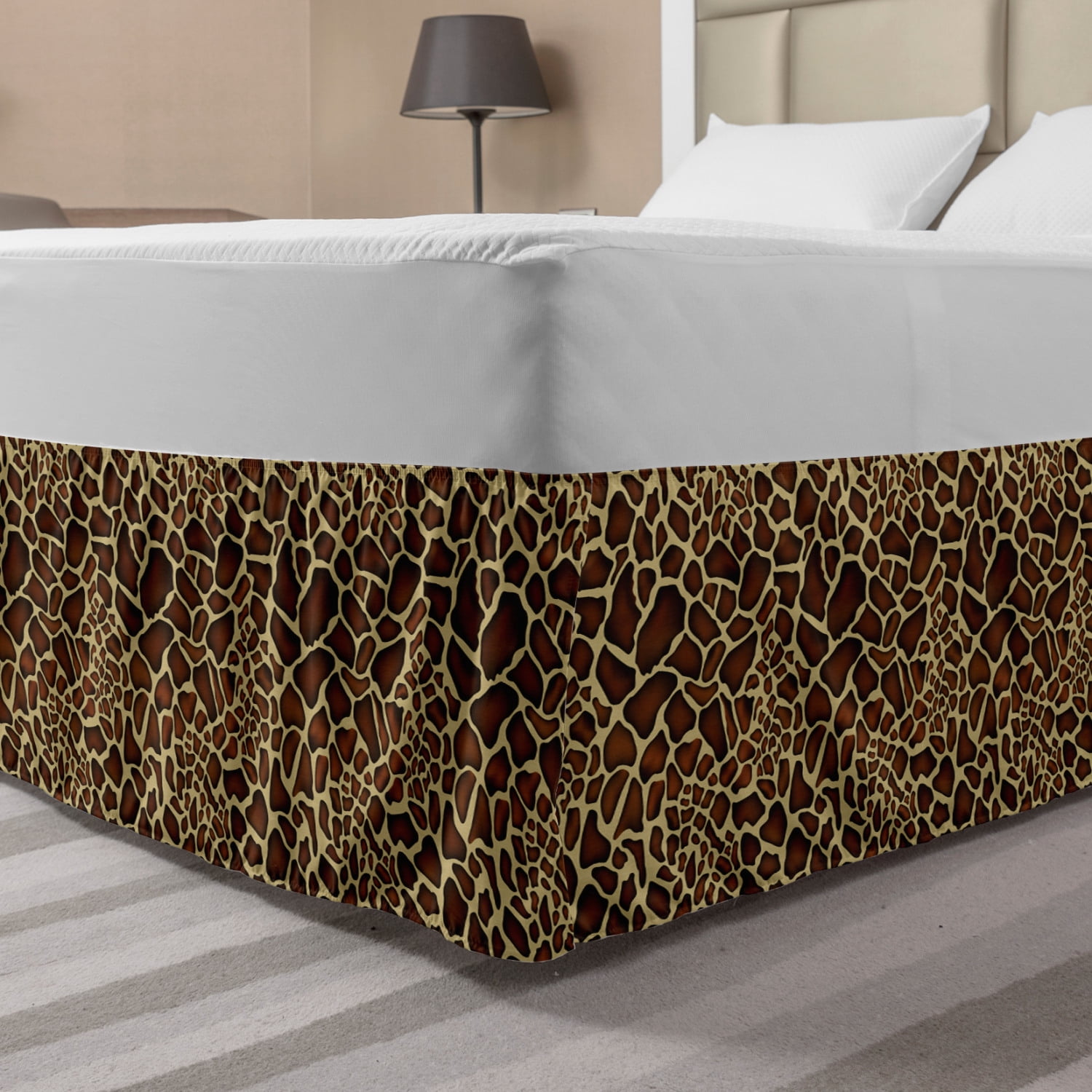 Zambia Bed Skirt, Giraffe Skin Pattern Wildlife Symbolic Zoo Hippie