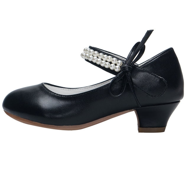 Zapatos de cuero para niñas, primavera, color sólido, blanco, negro, princesa, cadena de perlas, zapatos para espectáculo de piano, ceremonia de boda