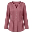thumbnail image 6 of SETOOFF Womens V Neck Henley Pleated Pullover Long Sleeve Shirts Loose Fit Lightweight Tunic Blouses for Women Dressy Casual Work Business Casual Dailywear Fashion, 6 of 7