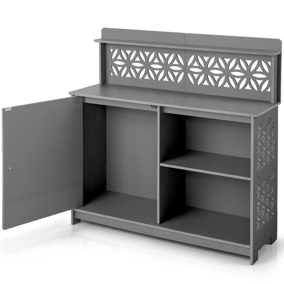 Zimtown 112cm Wide Gray Garden Tool Storage Cabinet, Open-Side Patio Organizer with Shelves for Yard Use