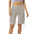 thumbnail image 2 of Women's Cotton Casual Multi-Pockets Relaxe-Fit Twill Bermuda Cargo Shorts, 2 of 6