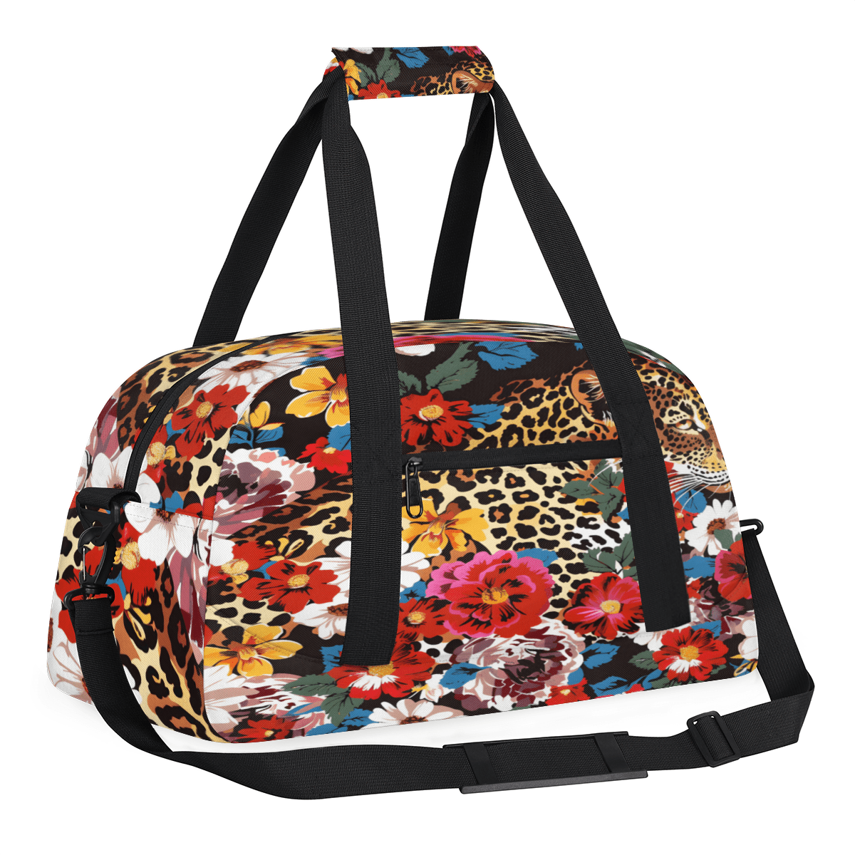 Herdesigns Leopard Cheetah Flower Sports Duffle Bag for Women & Men, Gym Bag Dance Bag Overnight Bag Carry On Weekender Travel Bag