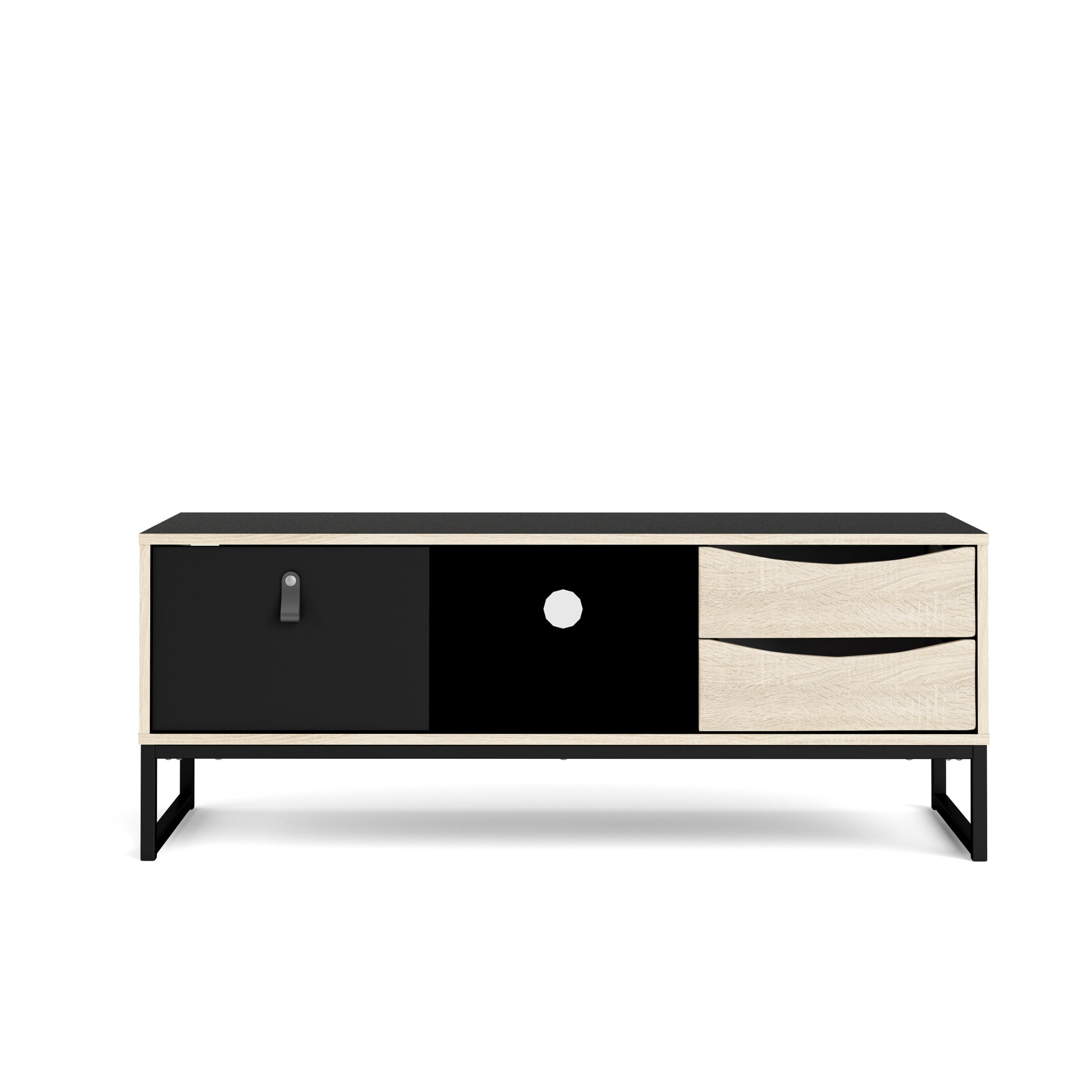 Stubbe 3 Drawer TV Stand, Black Matte/Oak Structure