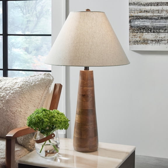 Signature Design by Ashley Danset Natural Wood Table Lamp with Fabric Shade - Honey Brown