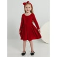 thumbnail image 3 of SILVERCELL 1-9T Toddler Girls Christmas Velvet Twirl Dresses + Headband, Little Girl Casual Long Sleeve Swing A-Line Skater Party Dress, 1-9 Years, Red, 3 of 8