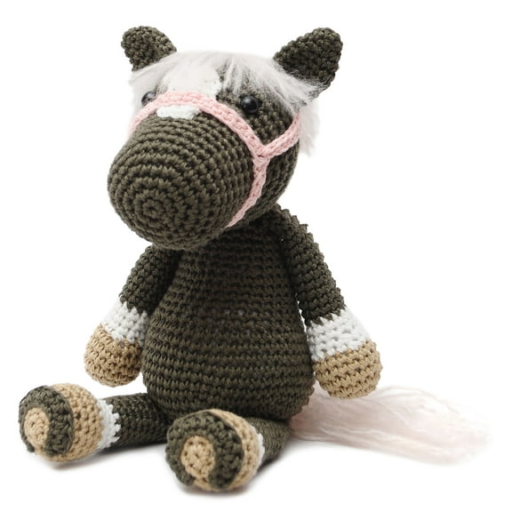 Brown-Grey Wild Horse Handmade Amigurumi Stuffed Toy Knit Crochet Doll VAC