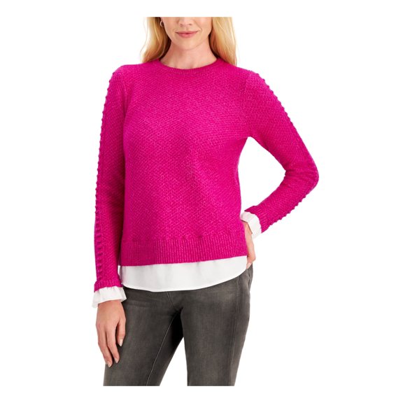 CHARTER CLUB Womens Purple Pleated Layered-look Long Sleeve Crew Neck Sweater XXL