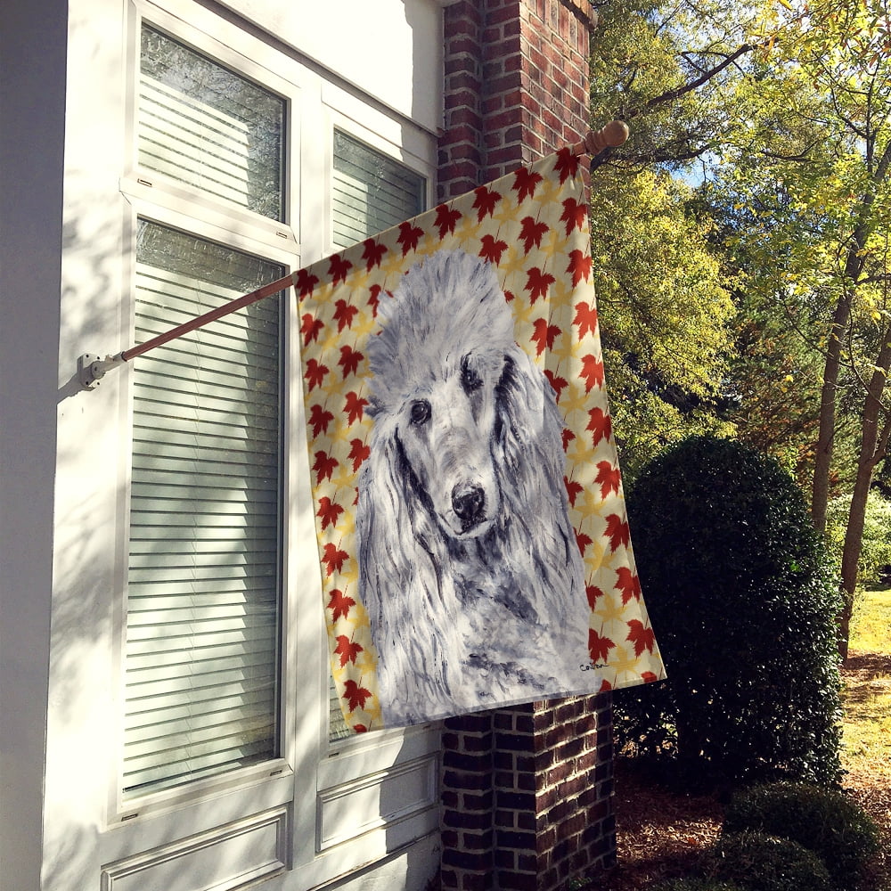 White Standard Poodle Fall Leaves House Flag
