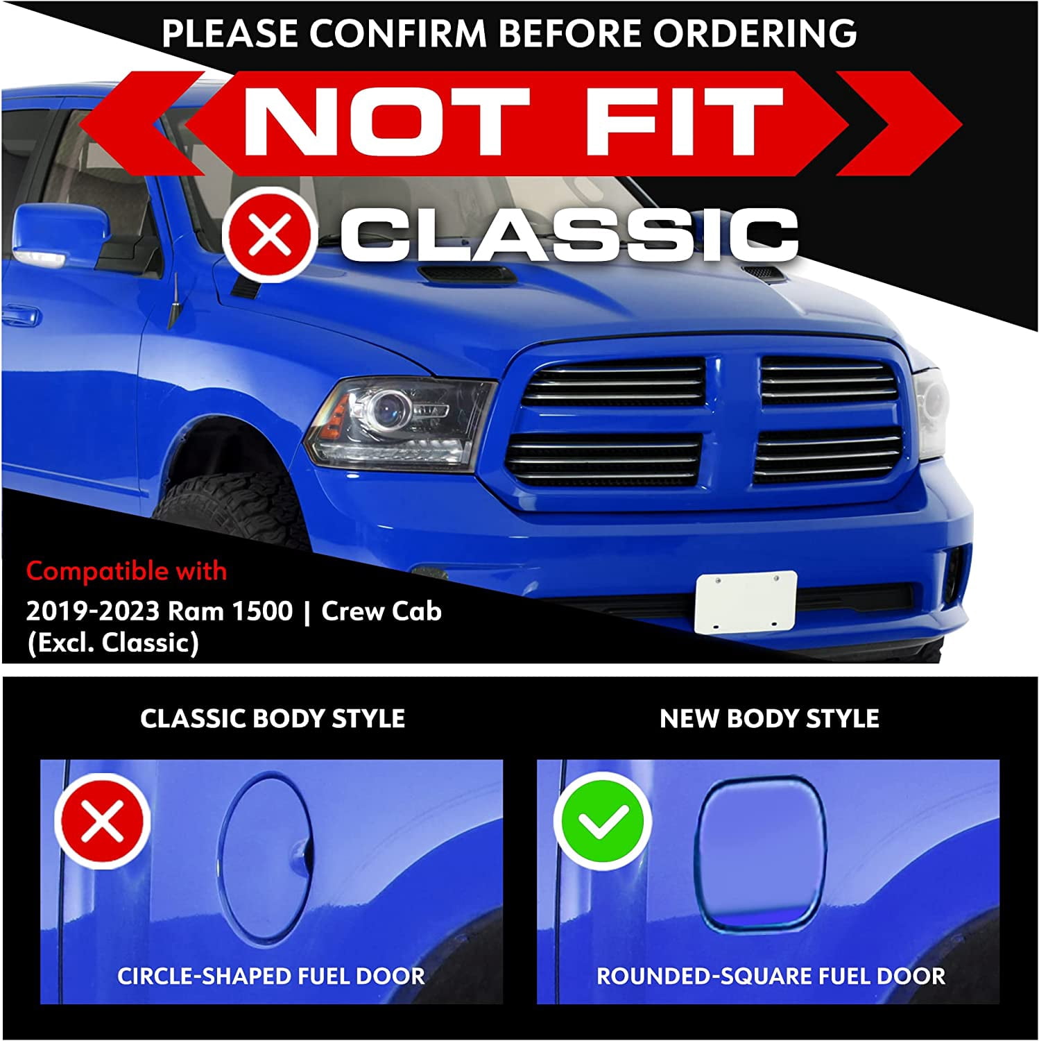 Tyger Auto 6" Riser Running Boards Compatible with 2019-2026 Ram 1500 (Not Fit 19-24 Classic) | Crew Cab | TG-RS6D60208 | Side Step Rails Nerf Bars
