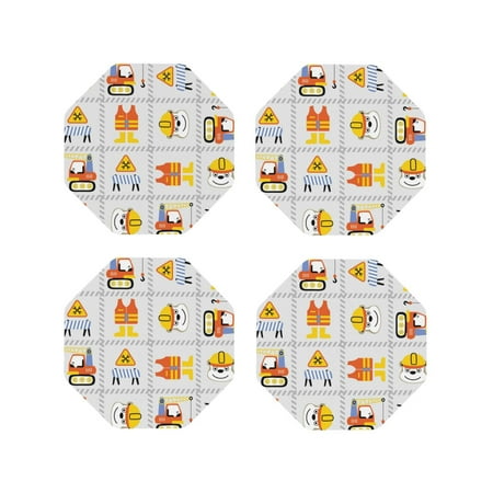 

Fuzoiu Construction Equipments Worker Print Leather Coasters Set Drink Coasters Set of 4 for Tabletop Protection Durable PVC Coasters Home Décor and Housewarming Gift-Octagon