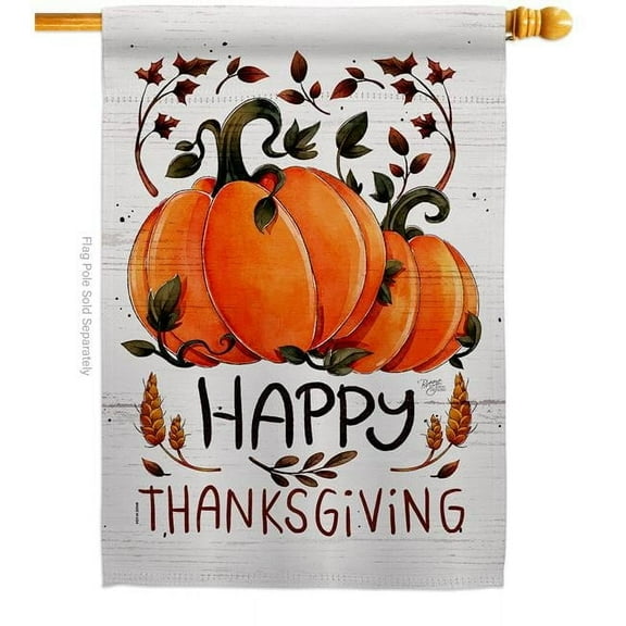 Breeze Decor H113106-BO 28 x 40 in. Thanksful Blessed House Flag with Fall Thanksgiving Double-Sided Decorative Vertical Flags Decoration Banner Garden Yard Gift