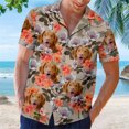 thumbnail image 3 of Camisa hawaiana unisex personalizada con estampado floral navideño para perros y gatos, camisetas de vacaciones en la playa con cara linda, camiseta de manga corta para hombres y mujeres, 3 of 5