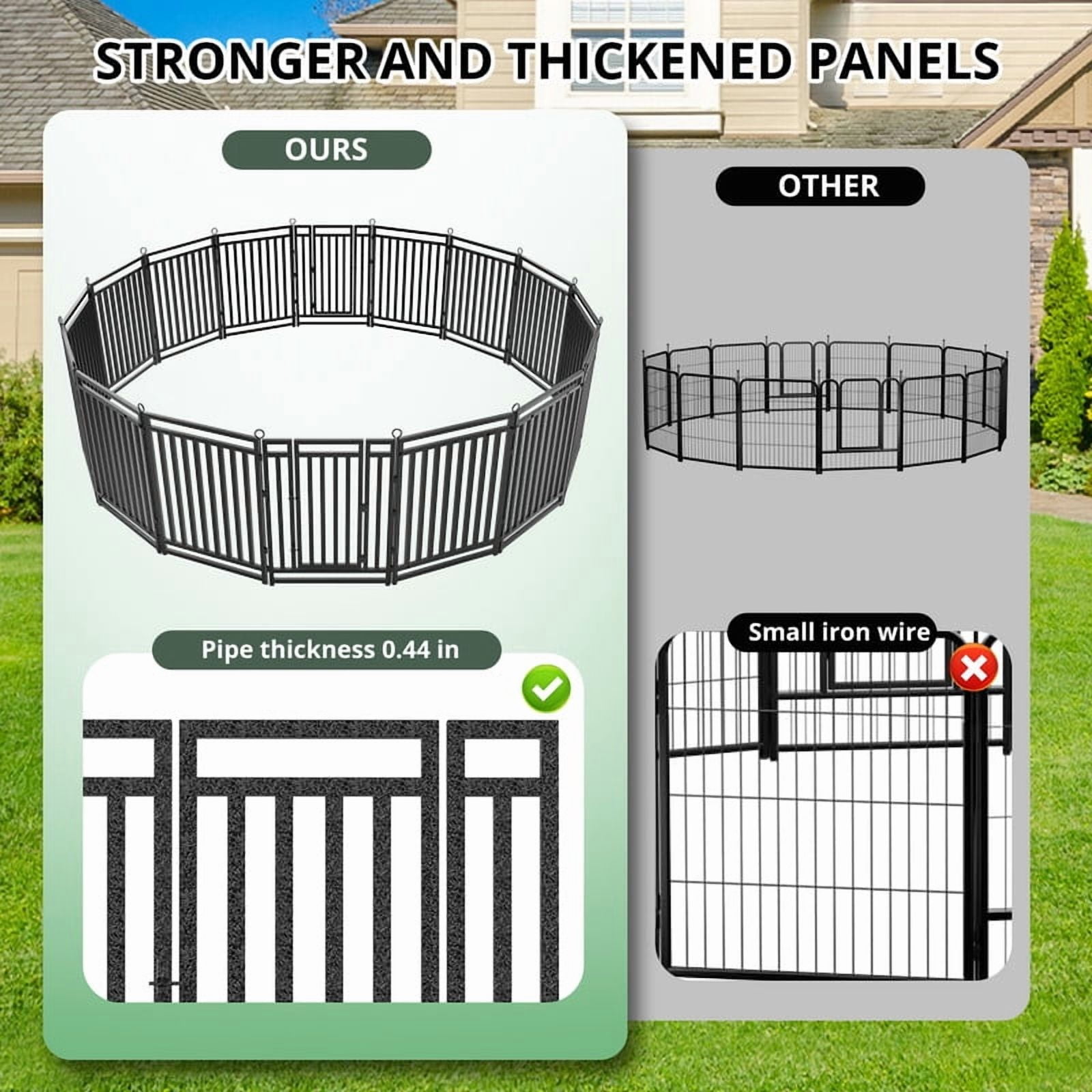 Petorldog 40" Metal Dog Playpen, 16 Panels Portable Fence for Indoor & Outdoor Use (Black-Silver)