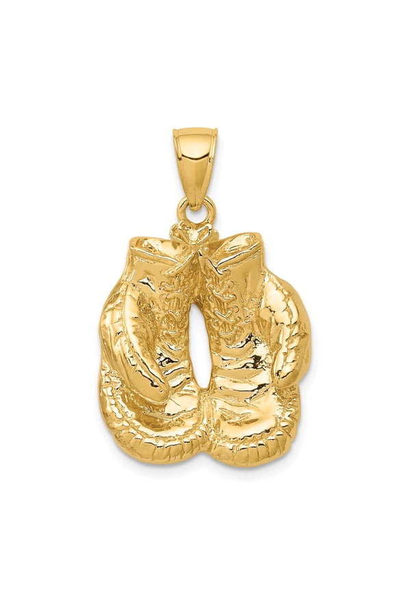 Real 14kt Yellow Gold Solid Polished Open-Backed Boxing Gloves Pendant; for Adults and Teens; for Women and Men