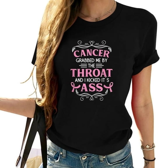Womens Cancer Awareness Survivor Grabbed Me By The Throat T-Shirt Black