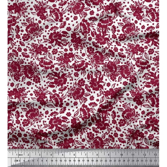 Soimoi Japan Crepe Satin Fabric Leaves & Floral Artistic Print Sewing Fabric Yard 42 Inch Wide