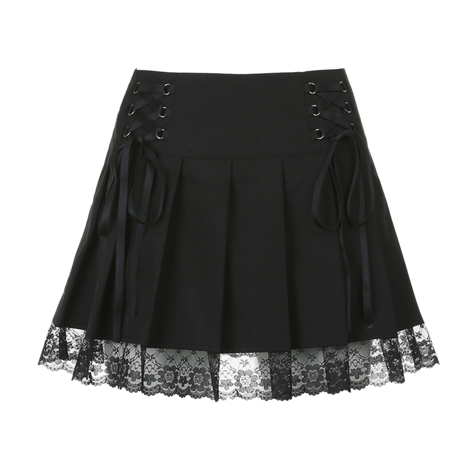 black lace pleated skirt