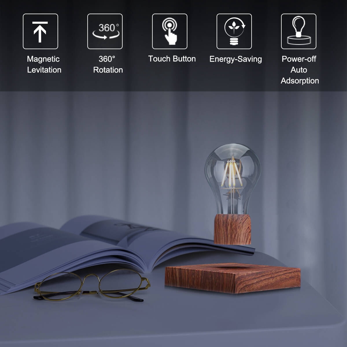 VGAzer Levitating Table Lamp with Wireless Floating Light Bulb, Magnetic Levitation LED Night Light ,360 Degree Automatic Rotating , Cool Room Home Office Desk Decor