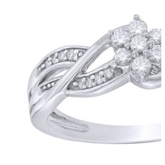 AFFY White Natural Diamond Flower Cluster Loop Ring in 10k White Gold