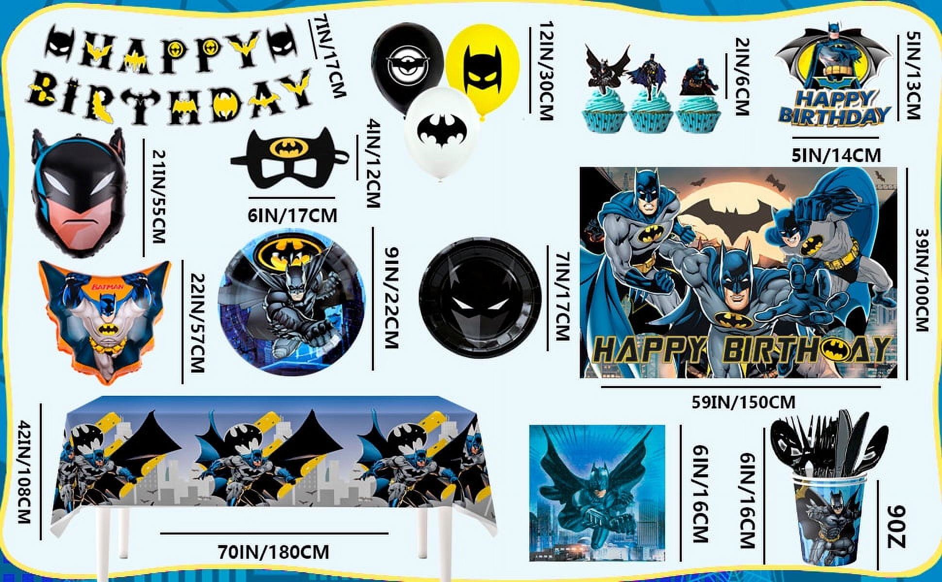Batman Party Decorations,Batman Birthday Decorations & Batman Party Tableware Set- Batman Decorations Balloons Banner & Batman Tablecloth Plates Cups Napkins etc Batman Birthday Party Supplies
