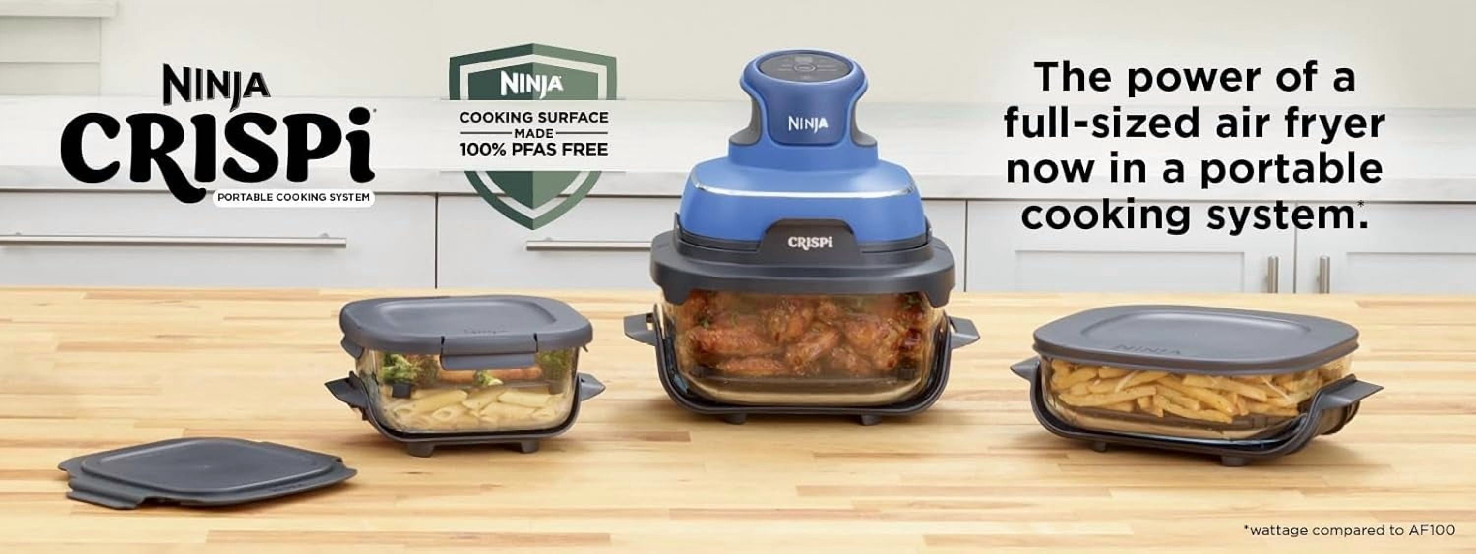 Ninja Crispi 5-in-1 Portable Glass Air Fryer Cooking System, 1500W, 4QT & 6-Cup TempWare Glass Containers with Storage Lids, Microwave, Freezer & Dishwasher Safe, Cyberspace Gray