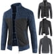 thumbnail image 3 of Chaqueta tipo cárdigan informal de talla grande con cuello alto y forro polar con costuras de punto para hombre, 3 of 4