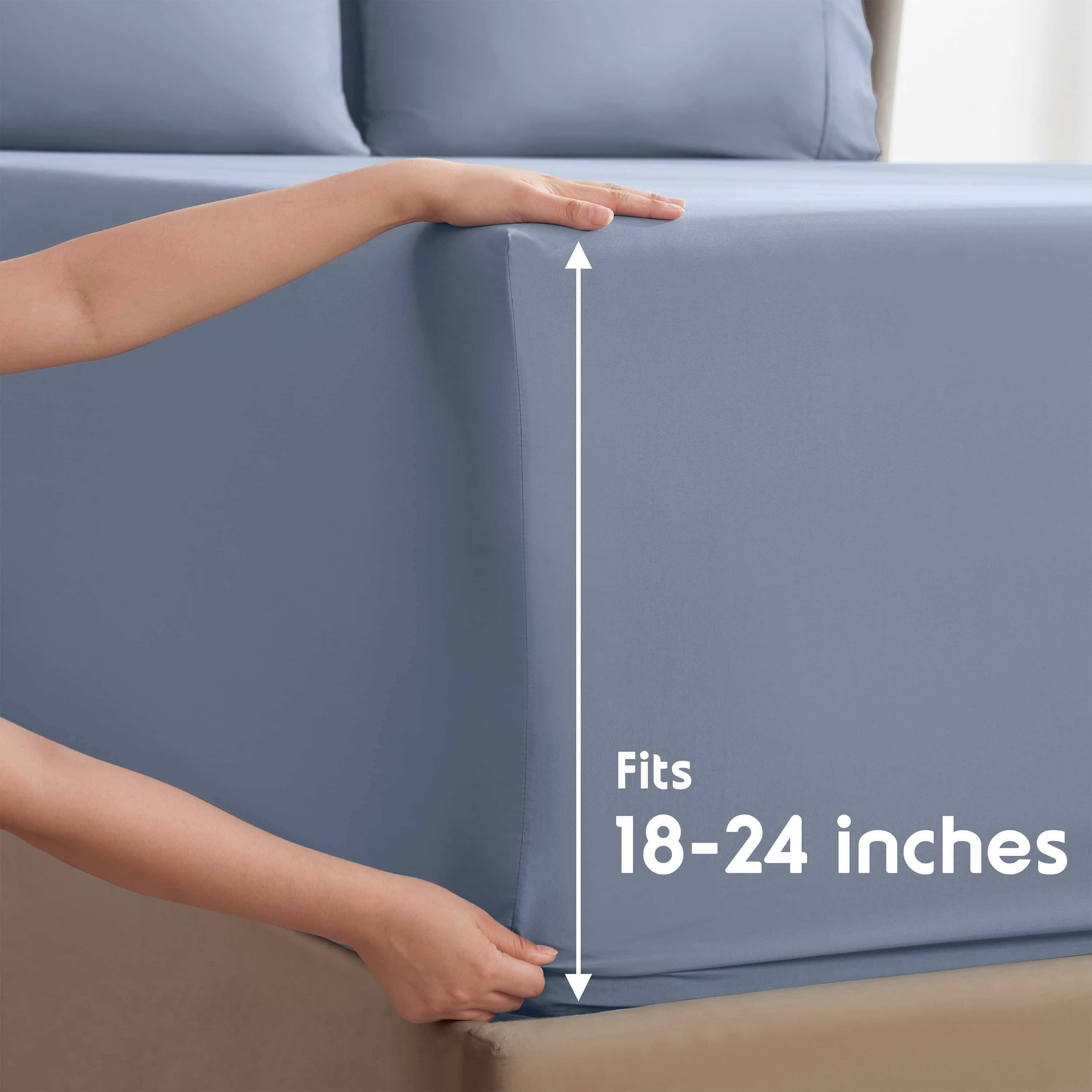 LammaLoe Extra Deep Pocket Twin XL Sheets set, Fits 18"-24" Mattress, 4 Piece Soft Microfiber Bed Sheet Sets, Stone Blue