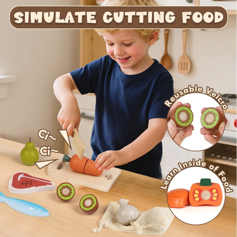 Lehoo Castle Wooden Play Food Sets with Shopping Bag photo 2