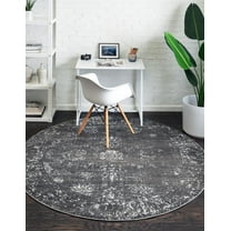 Rugs.com Monte Carlo Collection Rug – 5' Round Dark Gray Medium Rug Perfect For Kitchens, Dining Rooms