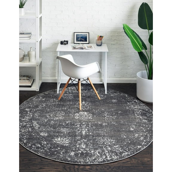 Rugs.com Monte Carlo Collection Rug – 5' Round Dark Gray Medium Rug Perfect For Kitchens, Dining Rooms