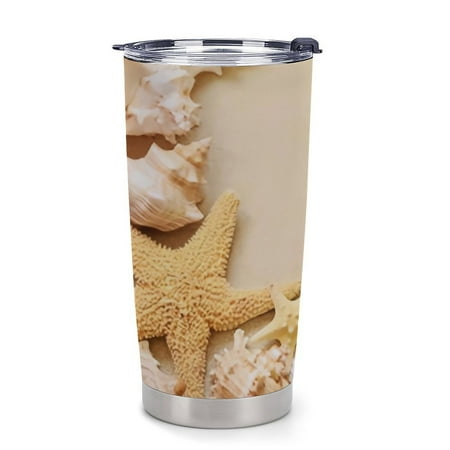 

ANYWAY.GO Thermal Insulation Coffee Travel Mug with Lid Spill Proof Summer Beach Sea Shells Butterfly Portable Thermal Thermal Cup for Car 20oz