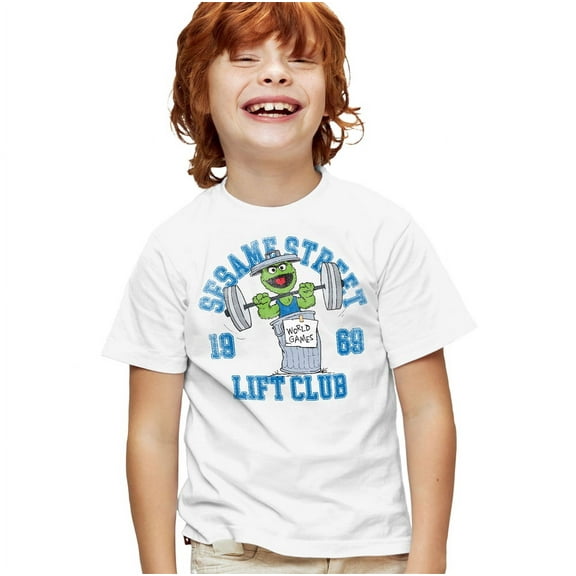 Sesame Street Oscar Lift Club Kids T Shirt for Youth Boys and Girls, White, Small