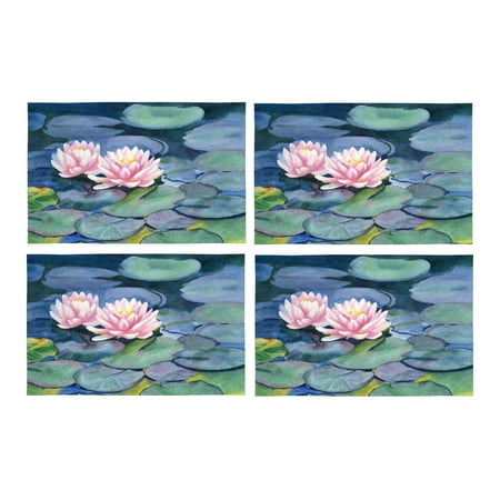Mkhert Pink Water Lilies Flowers With Colorful Pads Placemats