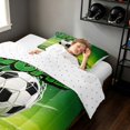 thumbnail image 4 of Manfei Soccer Sport Twin Comforter Sets, Goal Print Football Field Bedding Set, Green White, Reversible 2 Pieces 1 Comforter and 1 Pillowcase, 4 of 6