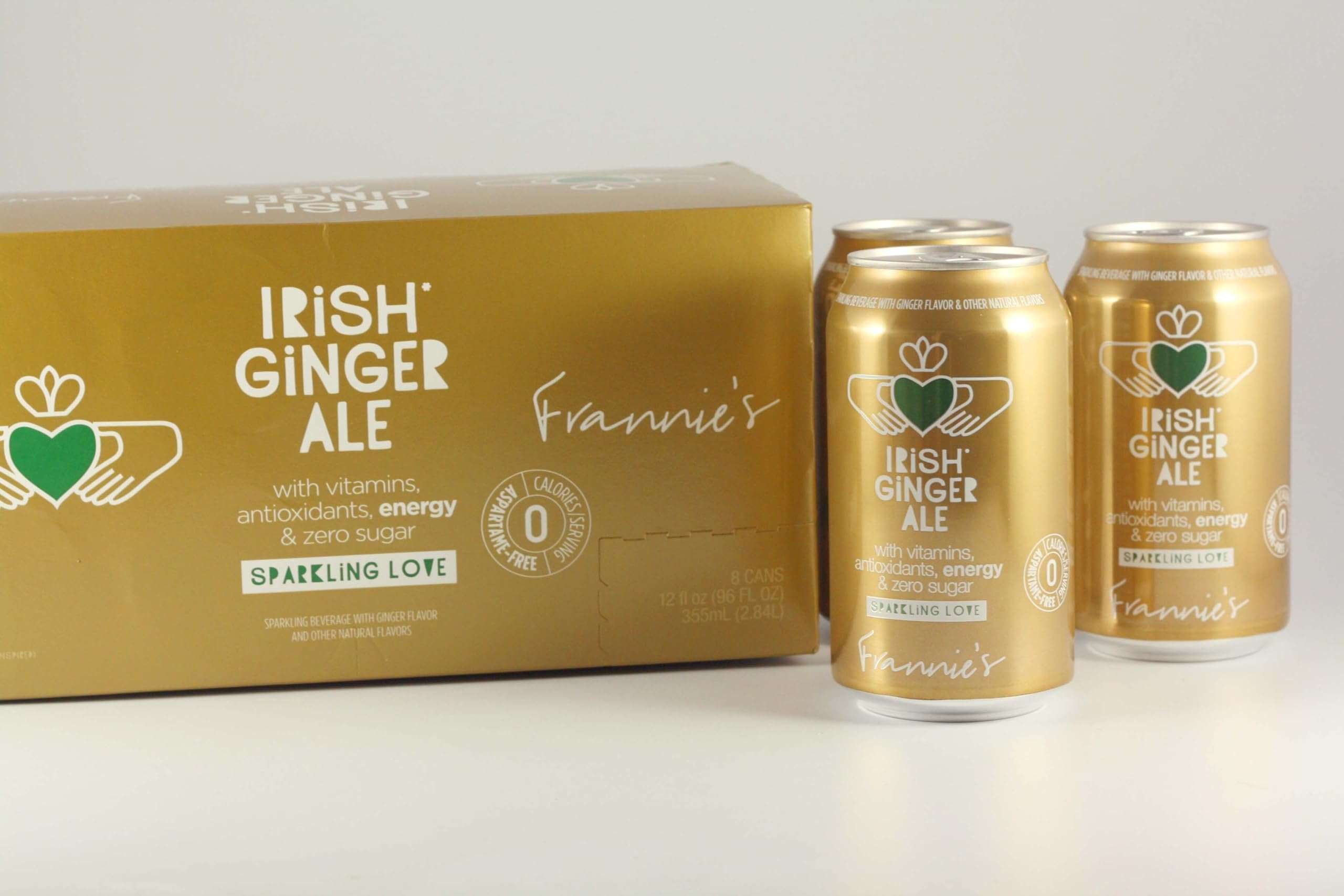 KauffmanTreats Frannie Sparkling Beverage- Zero Calories & Sugar, Aspertame Free: 24-Ct Case 12 Oz. Cans Irish Ginger Ale