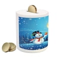 thumbnail image 2 of Christmas Piggy Bank, Snowman Gets the Gift from Santa Claus in Winter Night Moonlight Illustration, Ceramic Coin Bank Money Box for Cash Saving, 3.6" X 3.2", Blue Yellow, by Ambesonne, 2 of 4