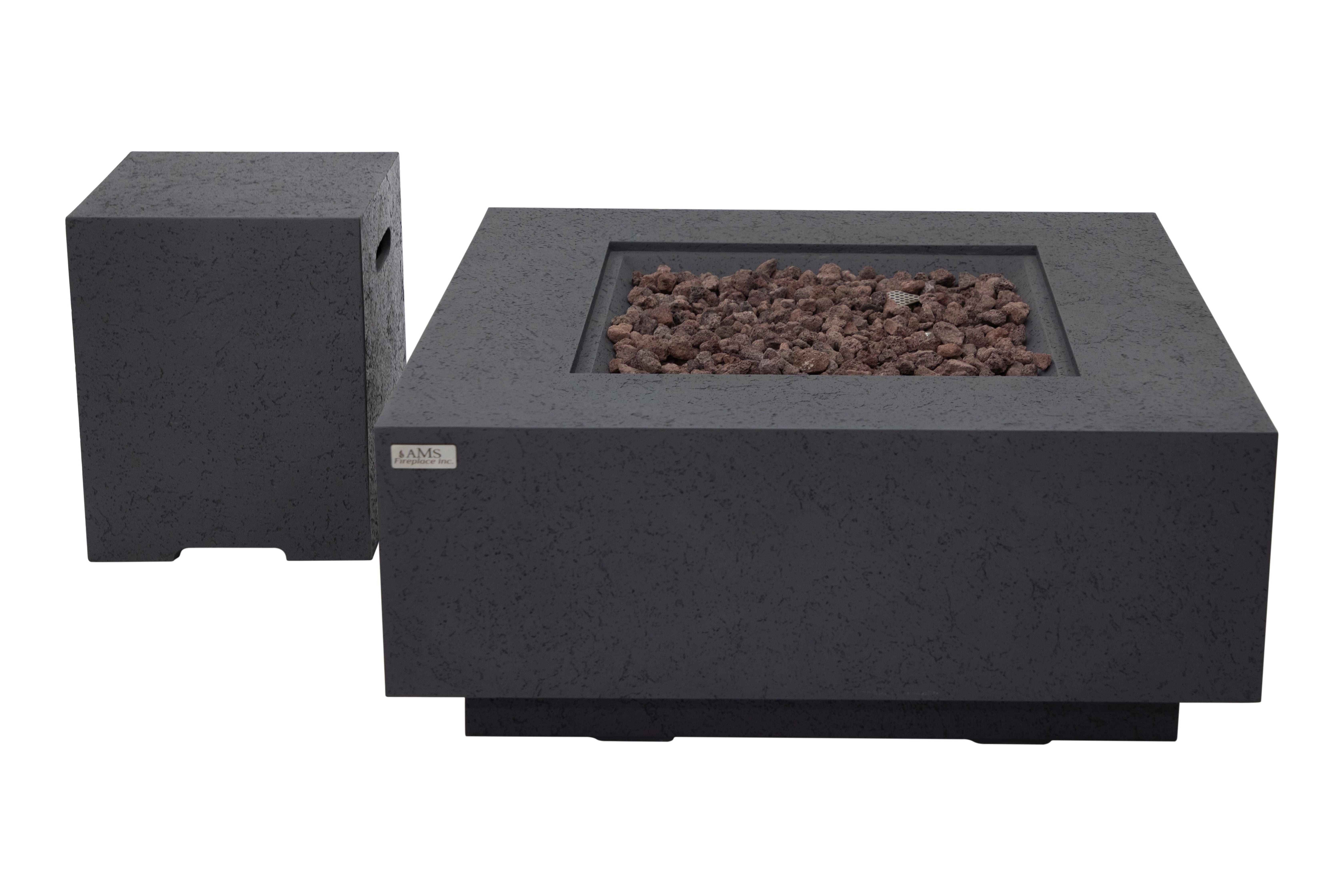 AMS Fireplace Brooklyn Square 40” Fire Pit Table - Propane - Dark Gray