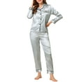 thumbnail image 2 of INSPIRE CHIC Women's Satin Lounge Set Long Sleeve Button Down Shirts with Pants Silky Pajamas XS Grey, 2 of 6